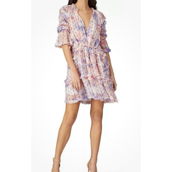 Hemant and Nandita Vivian Dress M Tiered Purple White Shower  Size XS - Picture 1 of 11